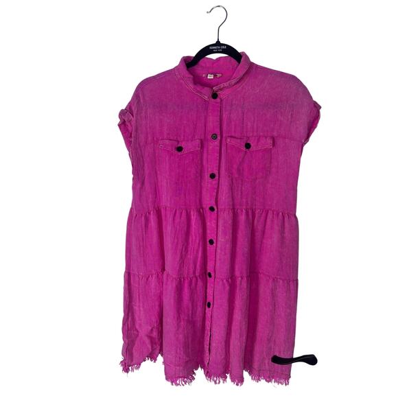 Umgee Dresses & Skirts - Boho Chic Umgee Frayed Hem Button Front Dress Pink Size Medium